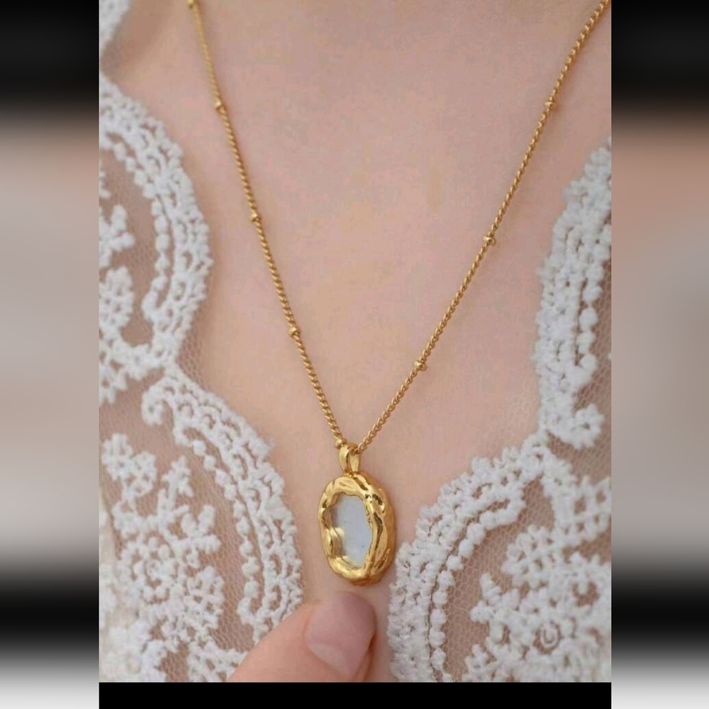 18k‎ Stainless Steel Necklace,danity   White shell Mother-Of-Pearl Inlaid Abalon